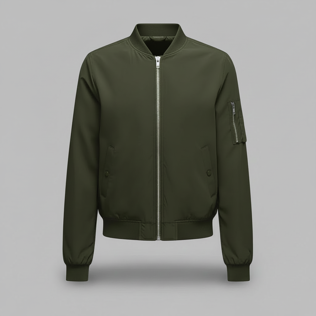 Damen Bomberjacke kurz mit Reißverschluss | Sportliche Übergangsjacke im Slim Fit mit Rippbündchen und langen Ärmeln