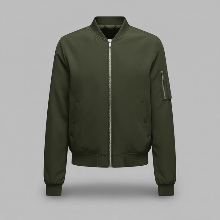 Damen Bomberjacke kurz mit Reißverschluss | Sportliche Übergangsjacke im Slim Fit mit Rippbündchen und langen Ärmeln