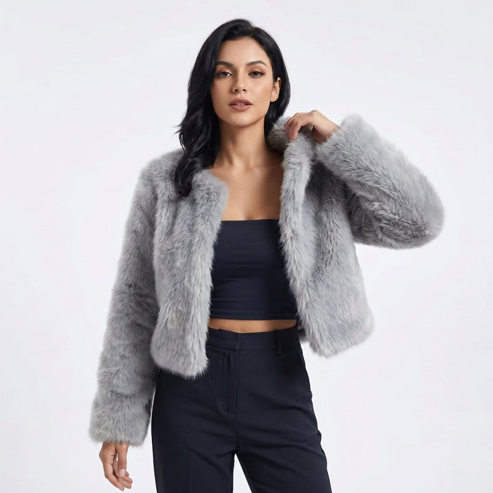 Damen Kunstfelljacke kurz aus weichem Kunstpelz | Leichte Winterjacke im Cardigan-Stil für Alltag, Büro und elegante Anlässe