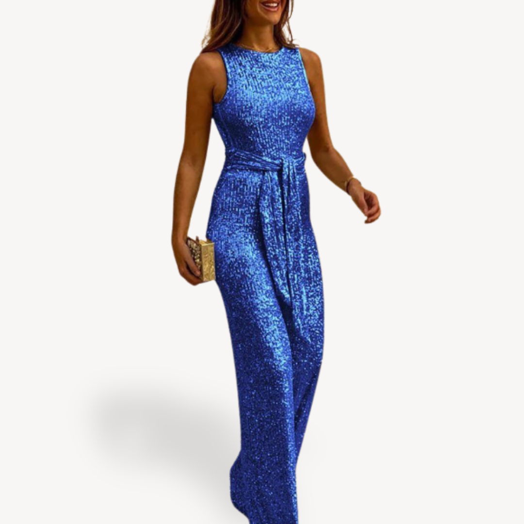 Damen Pailletten Jumpsuit | Figurbetonter Einteiler mit langem Bein und funkelndem Besatz für Partys und festliche Anlässe