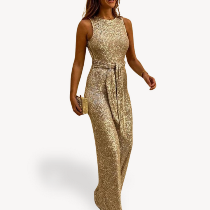 Damen Pailletten Jumpsuit | Figurbetonter Einteiler mit langem Bein und funkelndem Besatz für Partys und festliche Anlässe