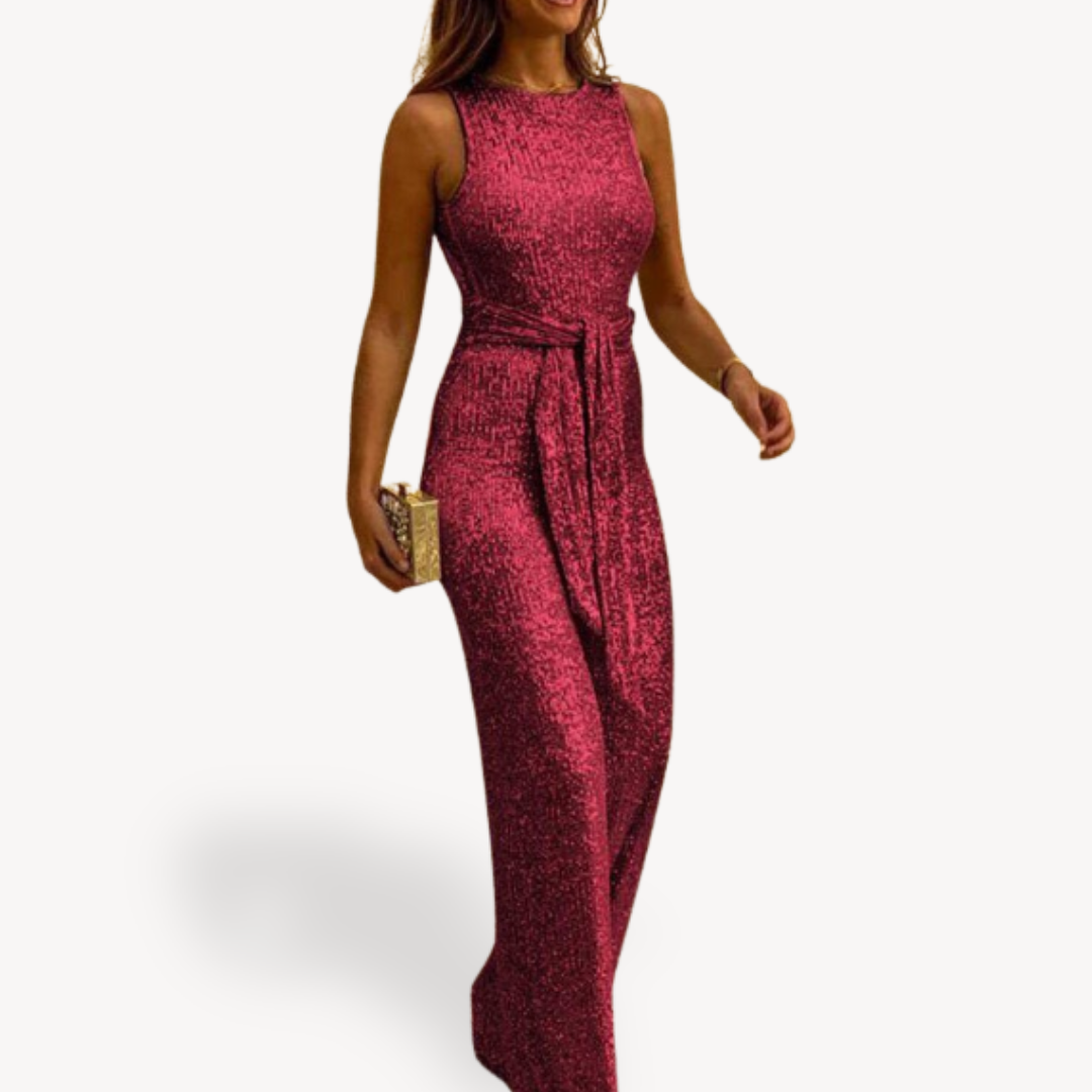 Damen Pailletten Jumpsuit | Figurbetonter Einteiler mit langem Bein und funkelndem Besatz für Partys und festliche Anlässe