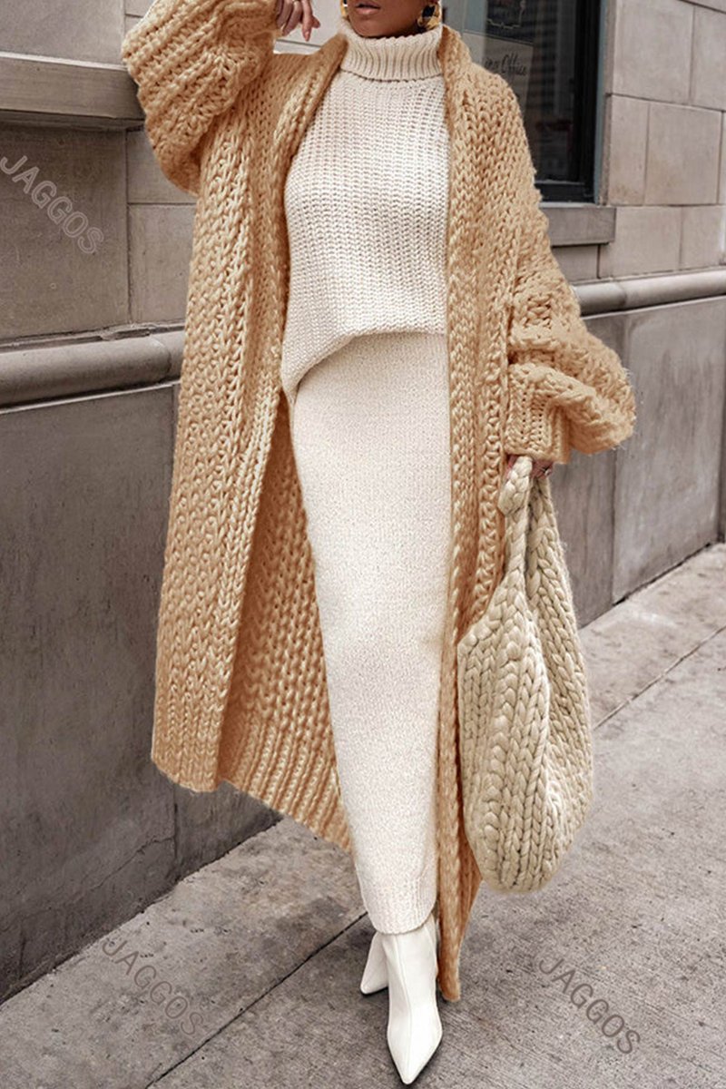 Damen Oversized Longline Grobstrick-Cardigan | Wadenlange Strickjacke mit offener Front und lockerer Passform für Herbst und Winter