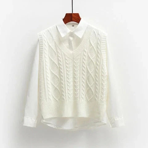 Damen Strickweste lang aus Baumwolle | Ärmellose Weste mit V-Ausschnitt und strukturiertem Strickmuster für vielseitige Looks