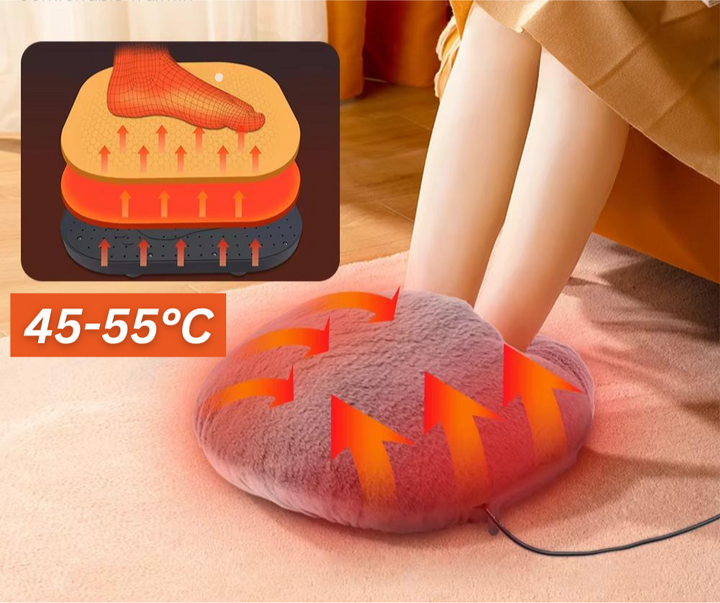 Beheizter Fußwärmer 45–55 °C | Flauschiges Fußkissen mit schneller Wärme und herausnehmbarem Heizelement für kalte Füße