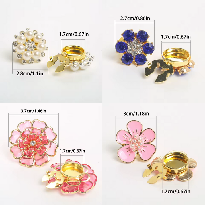 Blusenverschluss mit Perlenblüte | Broschenclip für tiefen Ausschnitt &amp; offene Blusen | Zinklegierung | Gold/Silber | 3,5–4,5 cm