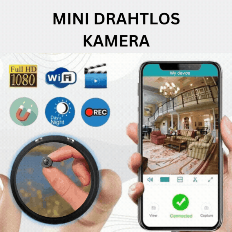 Mini WiFi megfigyelő kamera 1080p HD | Éjjellátó és mozgásérzékelő appos élőképpel | Körbeforgó felvétel, MicroSD max. 128 GB-ig