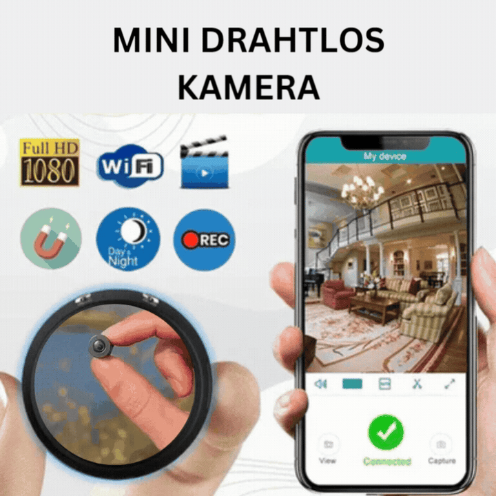 Mini WiFi megfigyelő kamera 1080p HD | Éjjellátó és mozgásérzékelő appos élőképpel | Körbeforgó felvétel, MicroSD max. 128 GB-ig