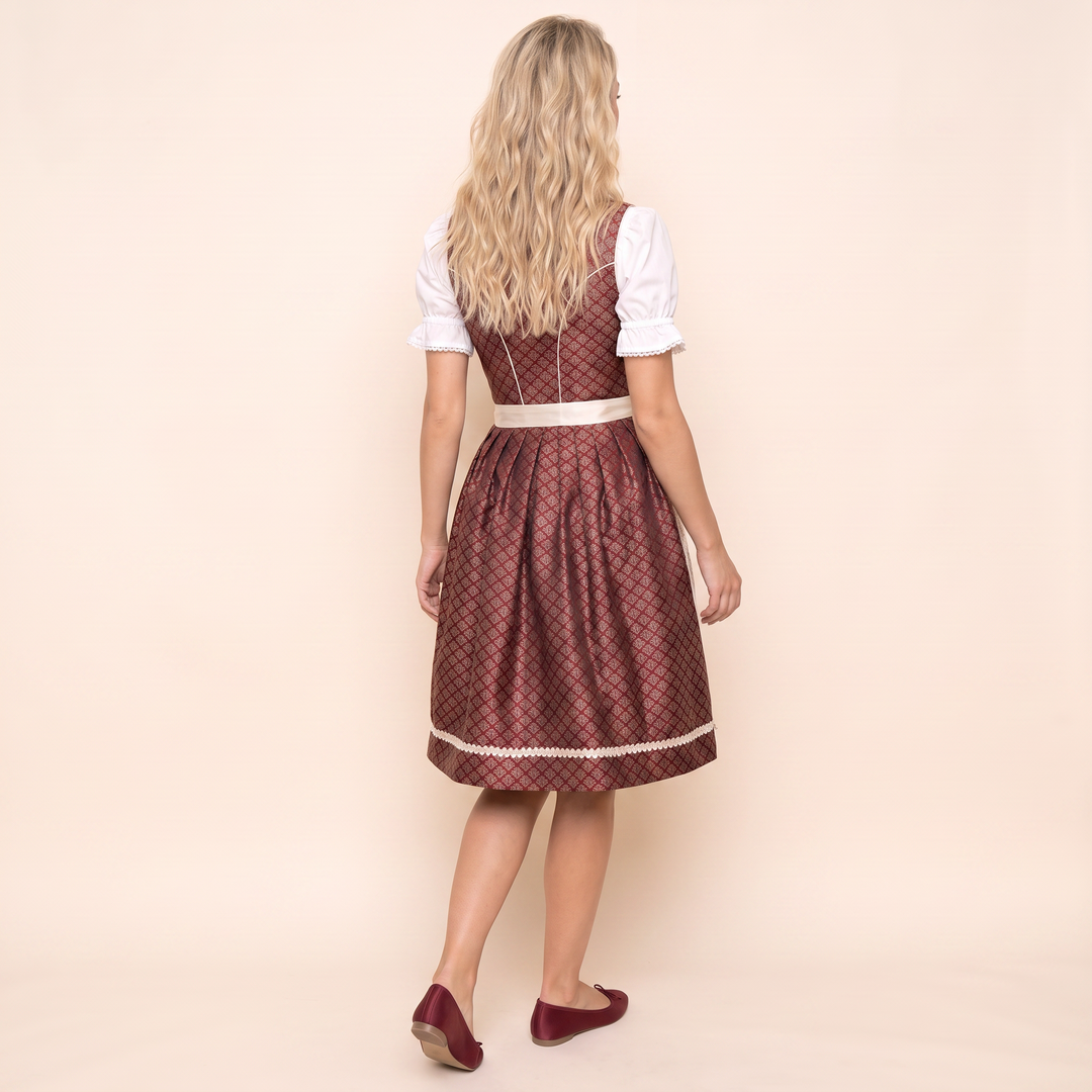 Damen Dirndl | 2-teiliges Trachtenkleid mit Ornamentmuster, Schnürmieder und Spitzenschürze