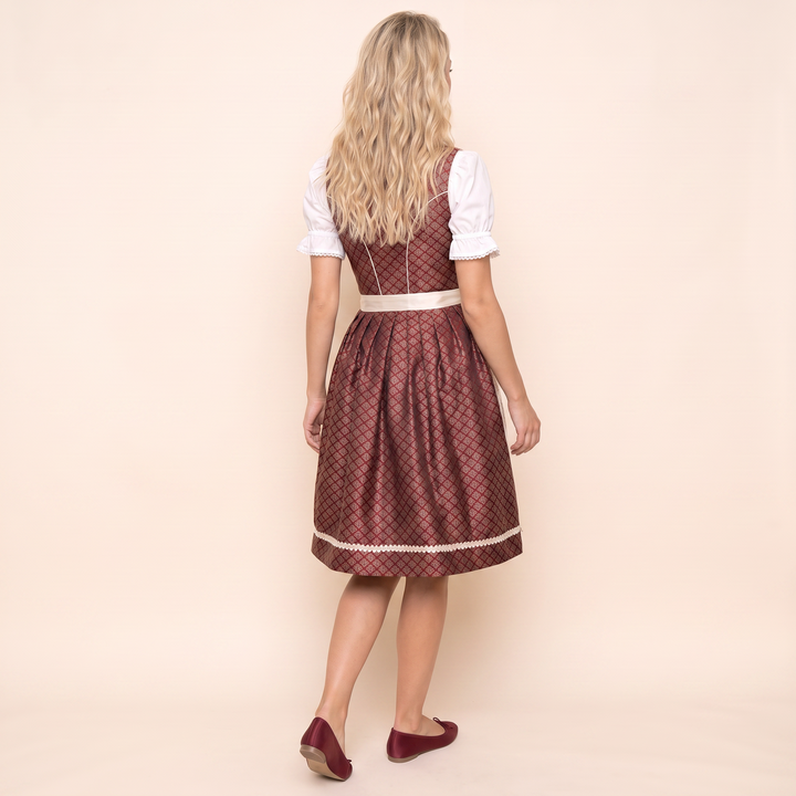 Damen Dirndl | 2-teiliges Trachtenkleid mit Ornamentmuster, Schnürmieder und Spitzenschürze