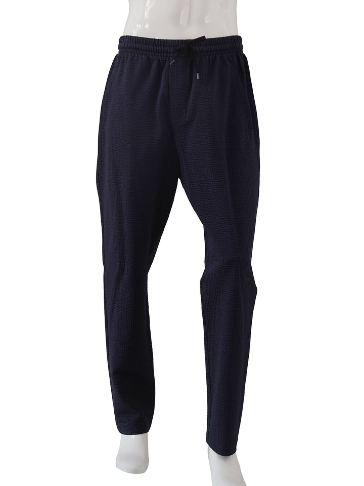 Herren Joggpant | Dunkelblaue Seersucker-Hose mit luftigem Sommermaterial