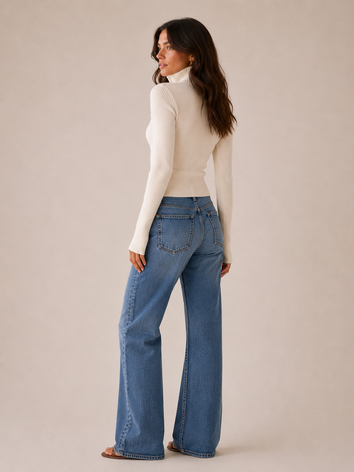Damen Rippstrickjacke mit Doppel-Reißverschluss | Hoher Kragen und figurbetonte Passform für Alltag, Büro und Freizeit
