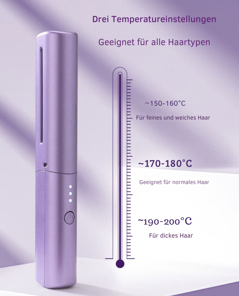 Kabelloser Mini-Glättkamm | Haarglättungsbürste mit Keramikbeschichtung, 3 Temperaturstufen und 4000-mAh-Akku