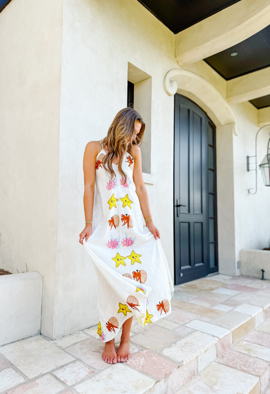 Damen Maxikleid mit Meeresstickerei | Coral Coast Sommerkleid | Leichtes Strandkleid | Luftig &amp; Fließend