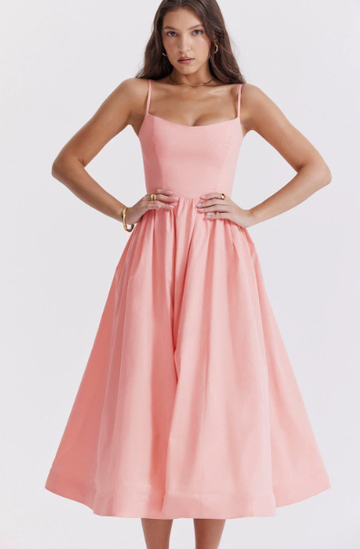 Damen Midikleid mit Schnürverschluss hinten | Schulterfreies A-Linien-Kleid mit eckigem Ausschnitt | Sommerfest