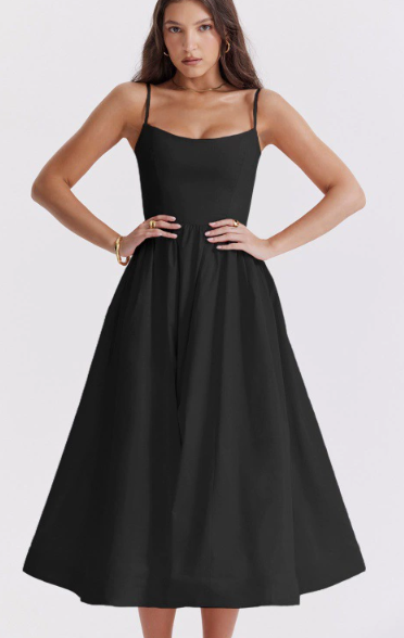 Damen Midikleid mit Schnürverschluss hinten | Schulterfreies A-Linien-Kleid mit eckigem Ausschnitt | Sommerfest
