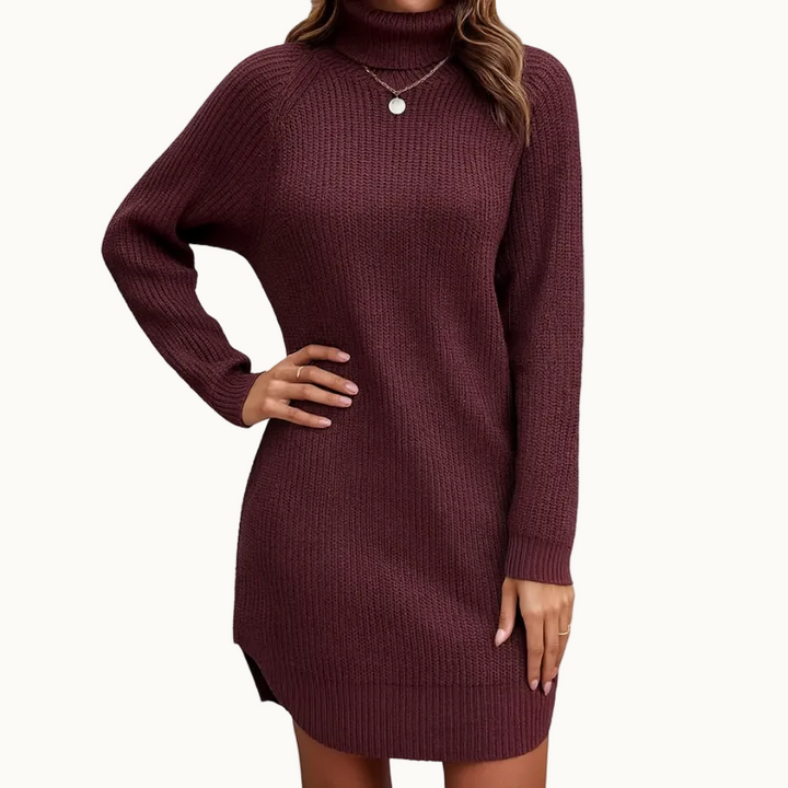 Damen Strickkleid mit Rundhalsausschnitt | Elegantes knielanges Winterkleid mit feiner Strickstruktur für Alltag und besondere Anlässe