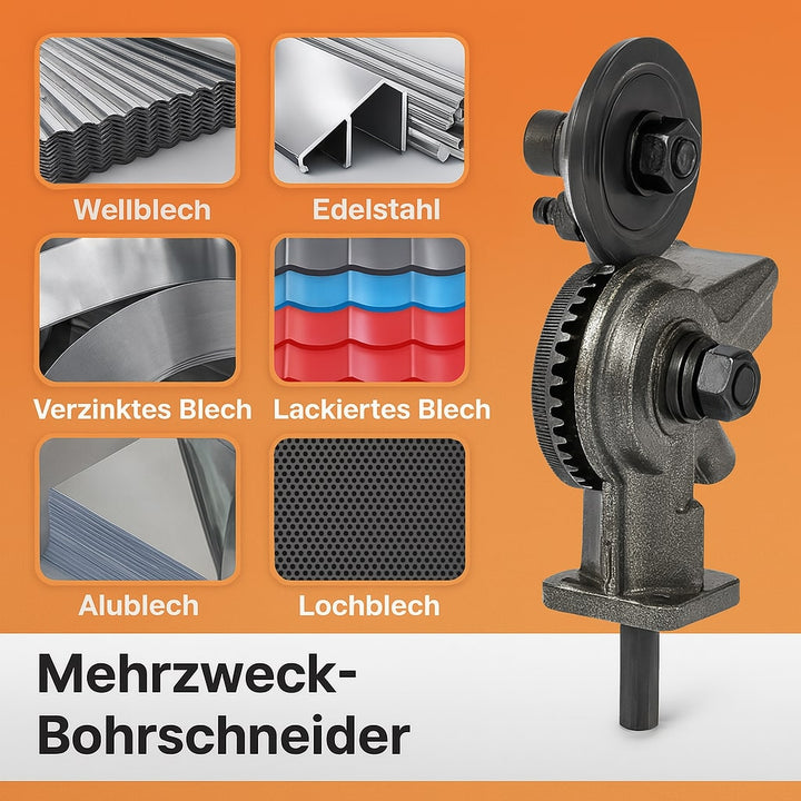 Metallschneider Aufsatz für Bohrmaschine | präzises Blechschneiden bis 1,8 mm (Eisen) / 2 mm (Alu) | SchneidPro inkl. Ersatzkopf