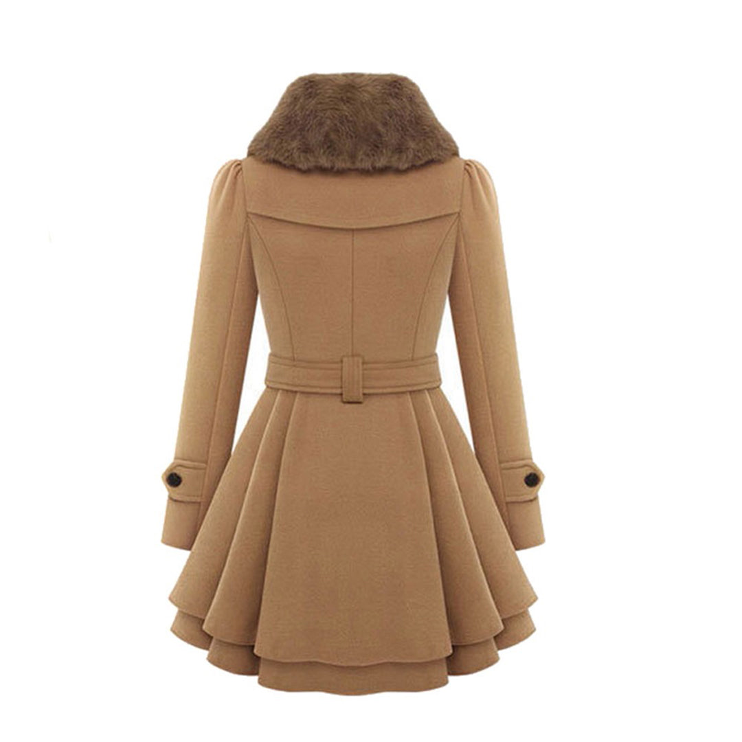 Damen Winterjacke lang mit Gürtel | Taillierte Jacke mit Kapuze, Knopfverschluss und Seitentaschen für kalte Tage