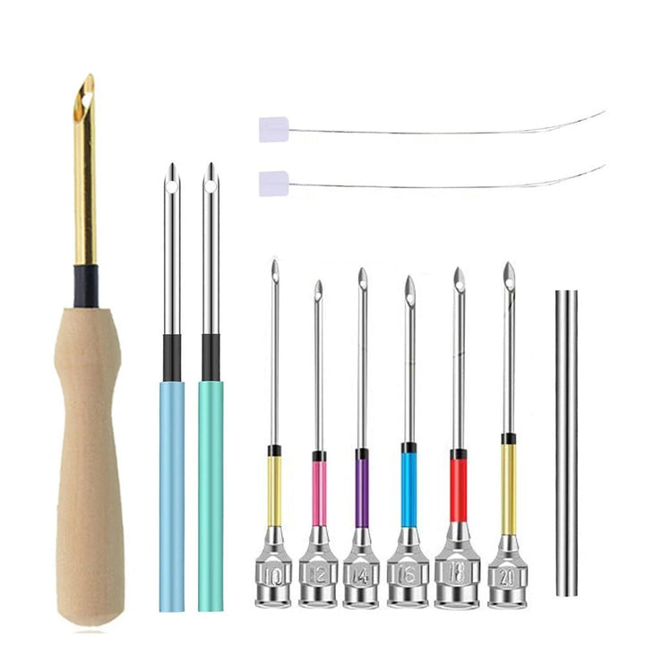 Punch Needle Stickset mit 3 Nadeln &amp; 2 Einfädlern | Komplettes Punch Needle Set für Kissen, Wanddeko &amp; DIY-Projekte