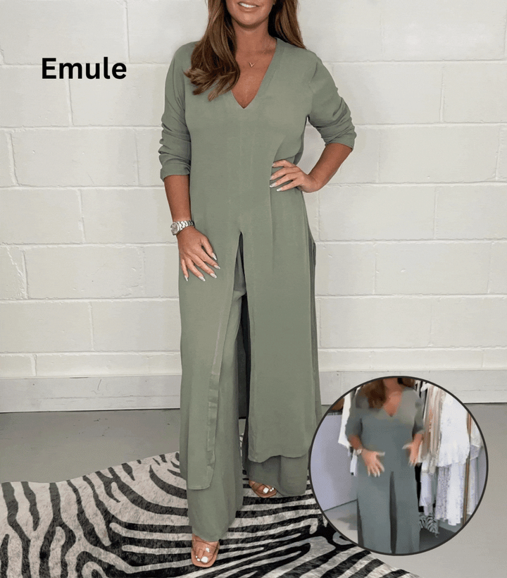 Ensemble élégant 2 pièces pour femmes avec haut long | Moderne &amp; confortable | Parfait pour bureau, quotidien &amp; soirée, polyvalent