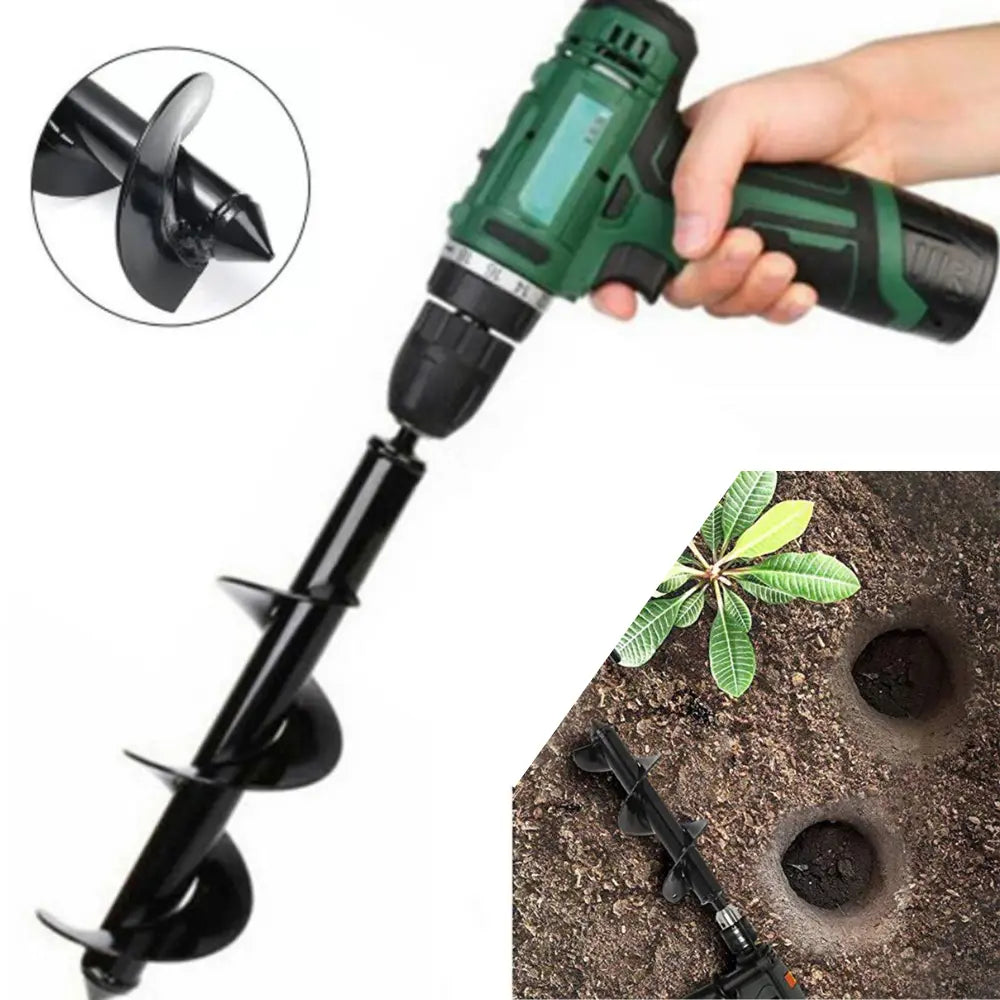 Erdbohrer 30 cm für Akkuschrauber | Spiralbohrer für Pflanzlöcher | Gartenbohrer aus pulverbeschichtetem Stahl