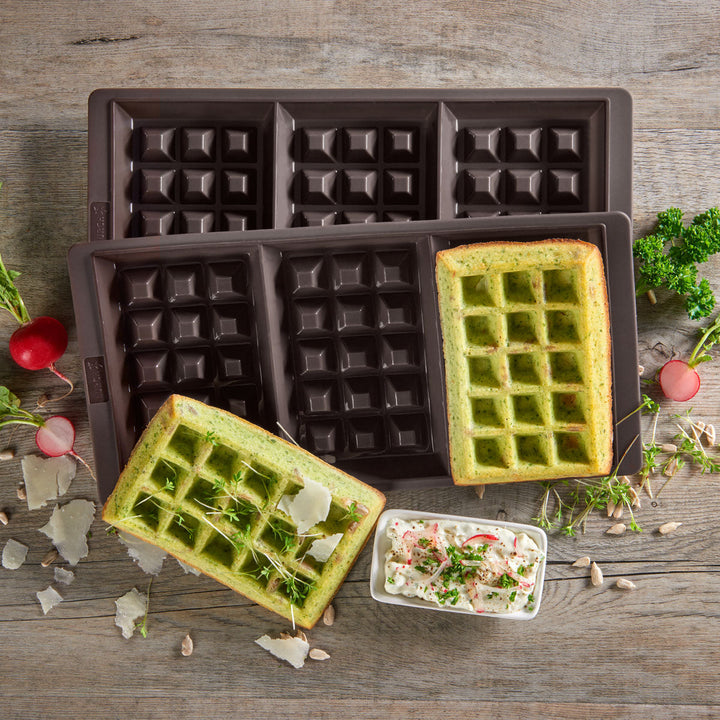 Silikon Waffelform 2er Set | LURCH FlexiForm für 6 Waffeln gleichzeitig | Antihaft Backform für Backofen und Mikrowelle