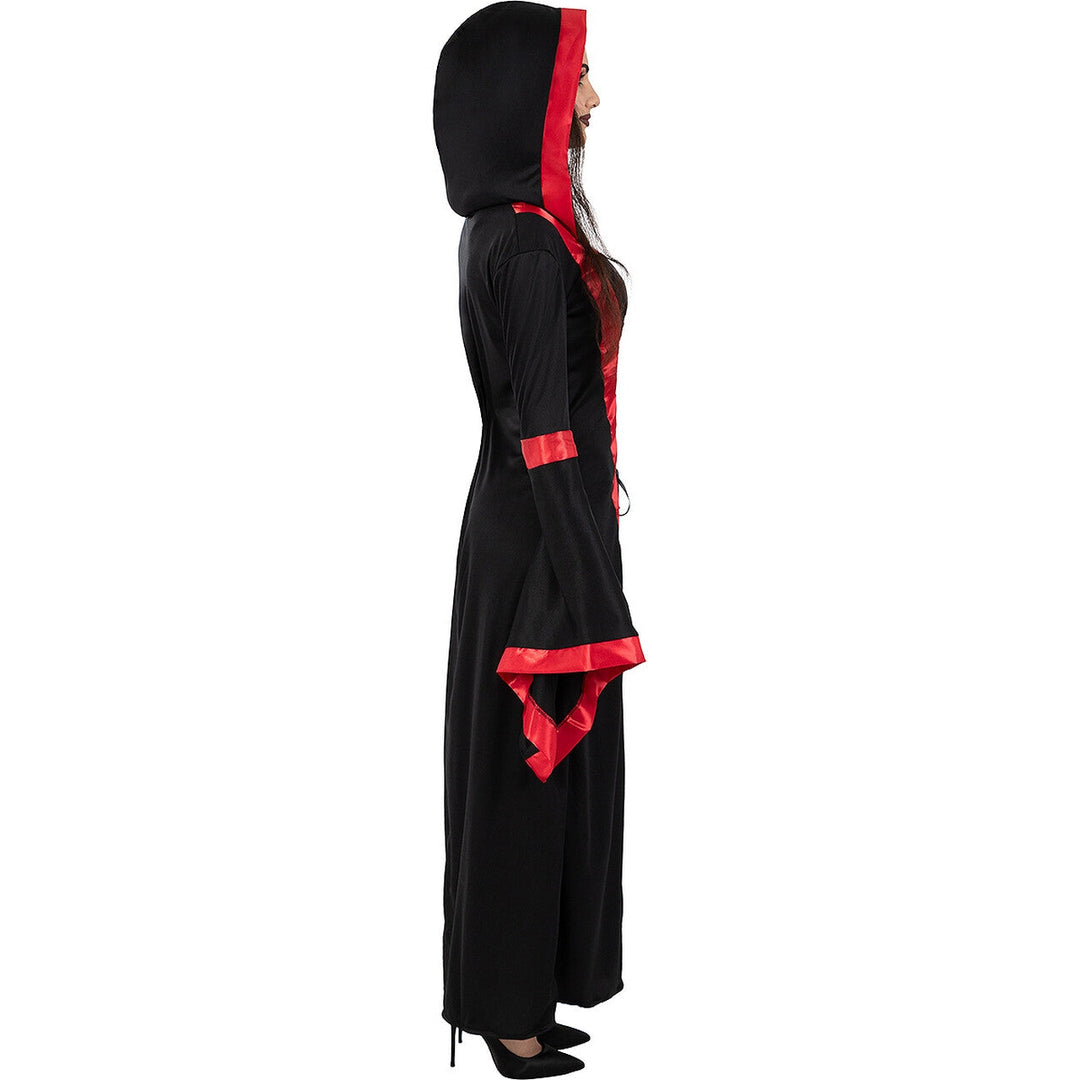 Damen Vampir Kostüm Schwarz Rot | Gothic Königin Halloween Kleid mit Kapuze und langen Ärmeln für Horror- und Mottoparty