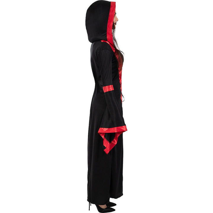 Damen Vampir Kostüm Schwarz Rot | Gothic Königin Halloween Kleid mit Kapuze und langen Ärmeln für Horror- und Mottoparty