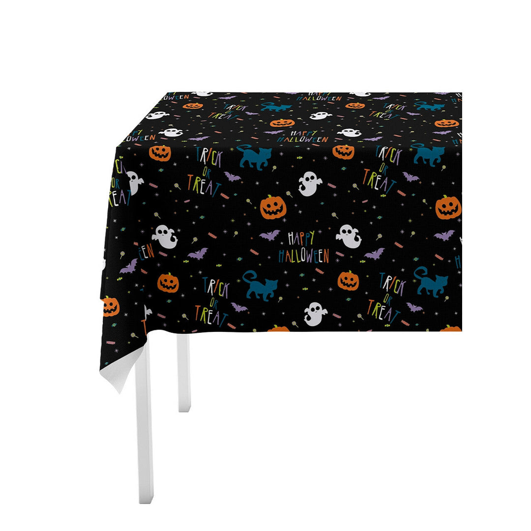 Halloween Tischdecke Kürbis | Schwarze Happy-Halloween Tischdekoration mit Kürbissen und Gruselmotiven für Halloween-Partys