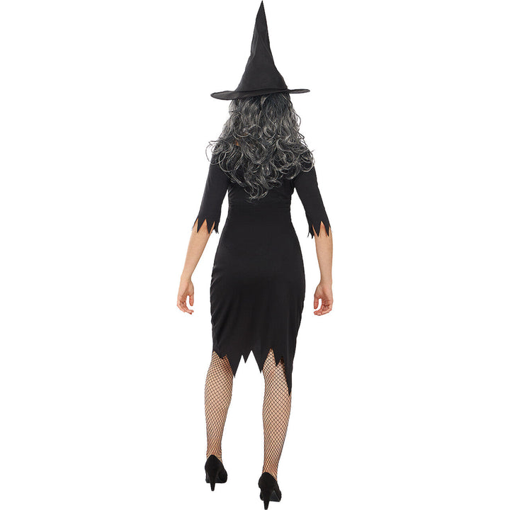 Damen Hexenkostüm Schwarz | Halloween Kostüm mit Hexenkleid, Gürtel und Hexenhut für Karneval, Kostümparty und Mottoparty