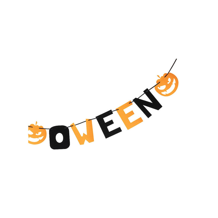 Halloween Girlande | Orange-schwarze Hängedeko mit Halloween-Schriftzug und Kürbissen für Party und Raumdekoration