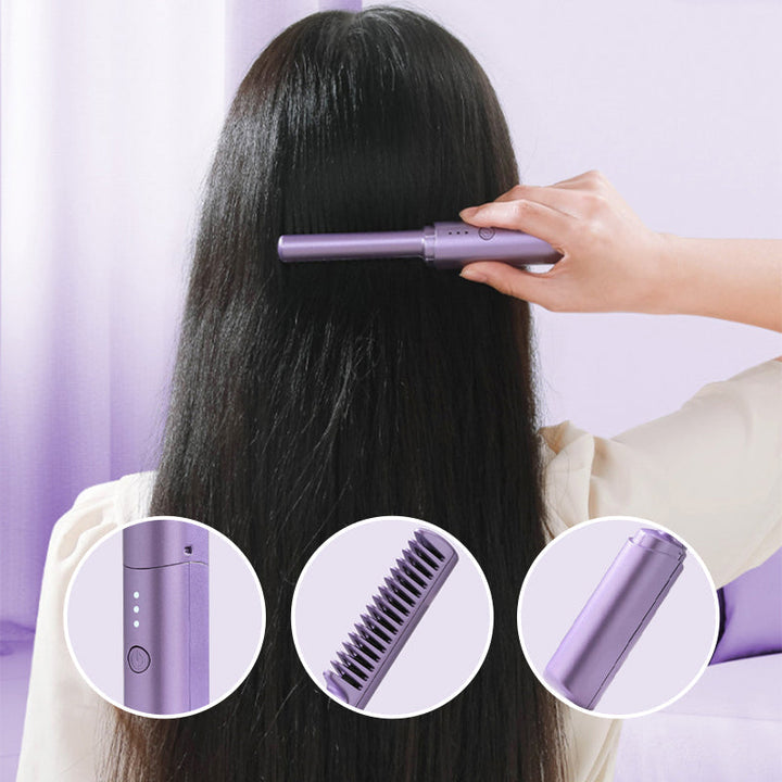 Kabelloser Mini-Haarglätter-Kamm | Wiederaufladbare Glättbürste mit 3 Temperaturstufen und Keramikbeschichtung