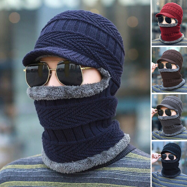 Winter Beanie mit Maske | Verdickt &amp; Gefüttert | Strickmütze mit Nackenschutz