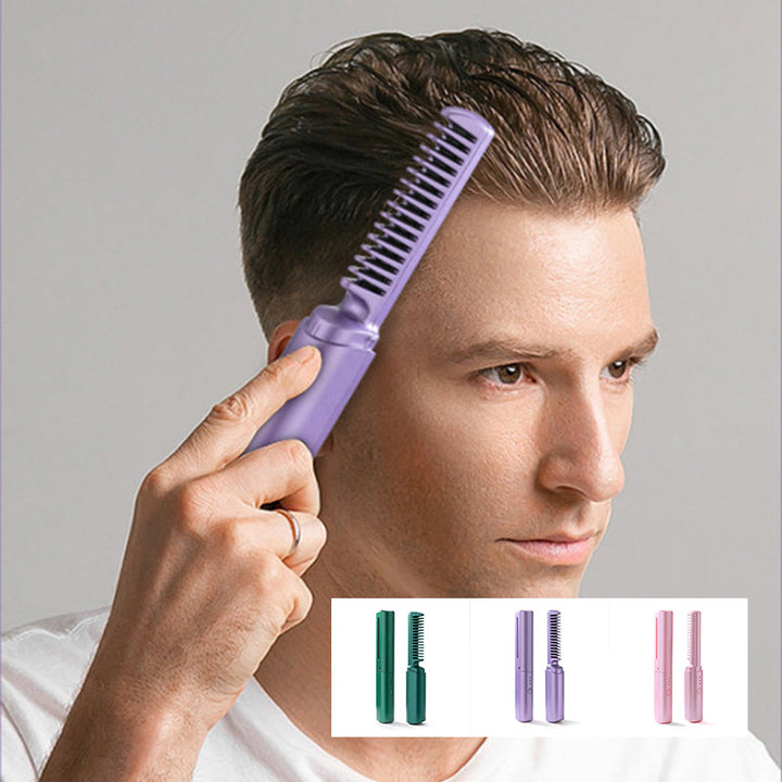 Kabelloser Mini-Haarglätter-Kamm | Wiederaufladbare Glättbürste mit 3 Temperaturstufen und Keramikbeschichtung