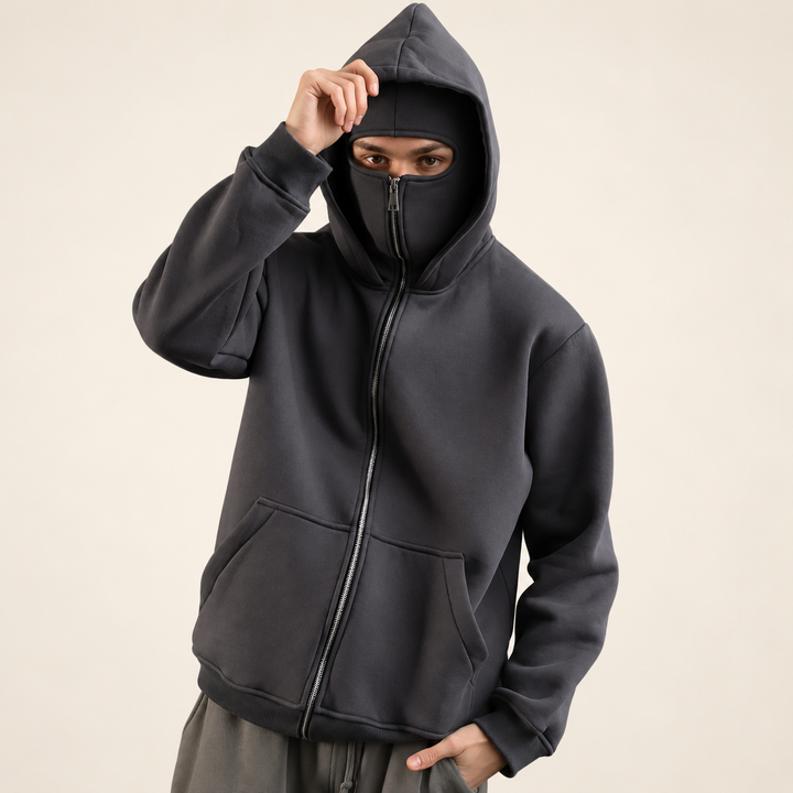 Balaclava Hoodie | Kapuzenpullover mit durchgehendem Reißverschluss und integrierter Gesichtsabdeckung für Streetwear und Alltag