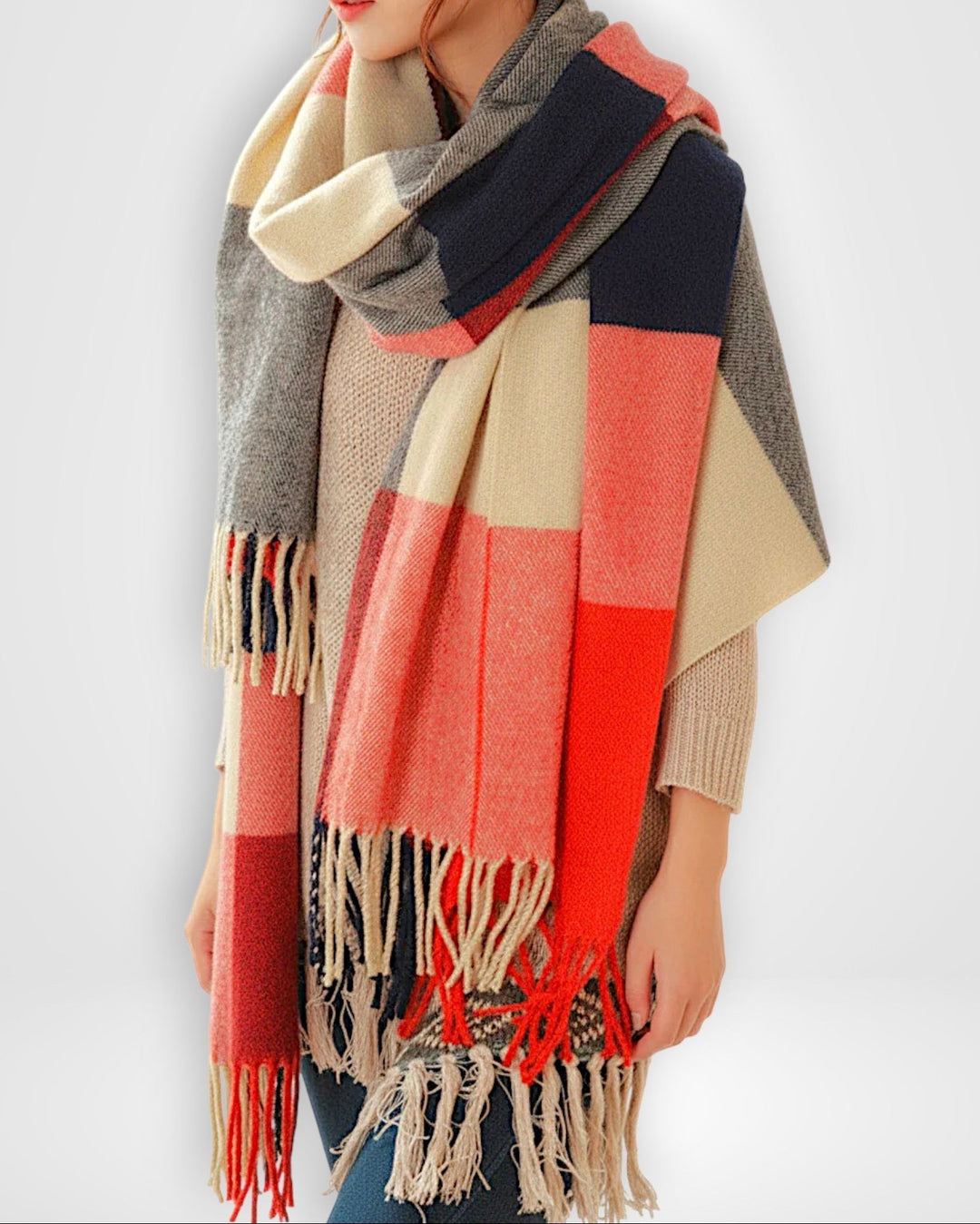 Damen Schal mit Karomuster 180 x 50 cm | Weicher, wärmender Winterschal im großzügigen Format für Alltag und elegante Outfits
