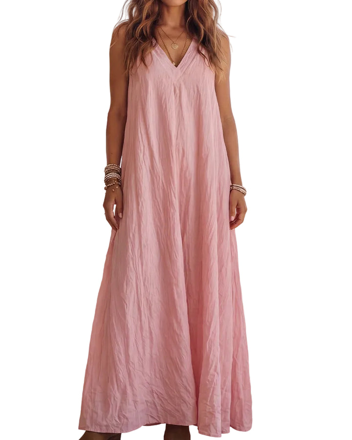 Damen Boho Maxikleid mit Halterneck &amp; V-Ausschnitt | Fließendes Sommerkleid | Luftiger Freizeit- und Urlaubslook
