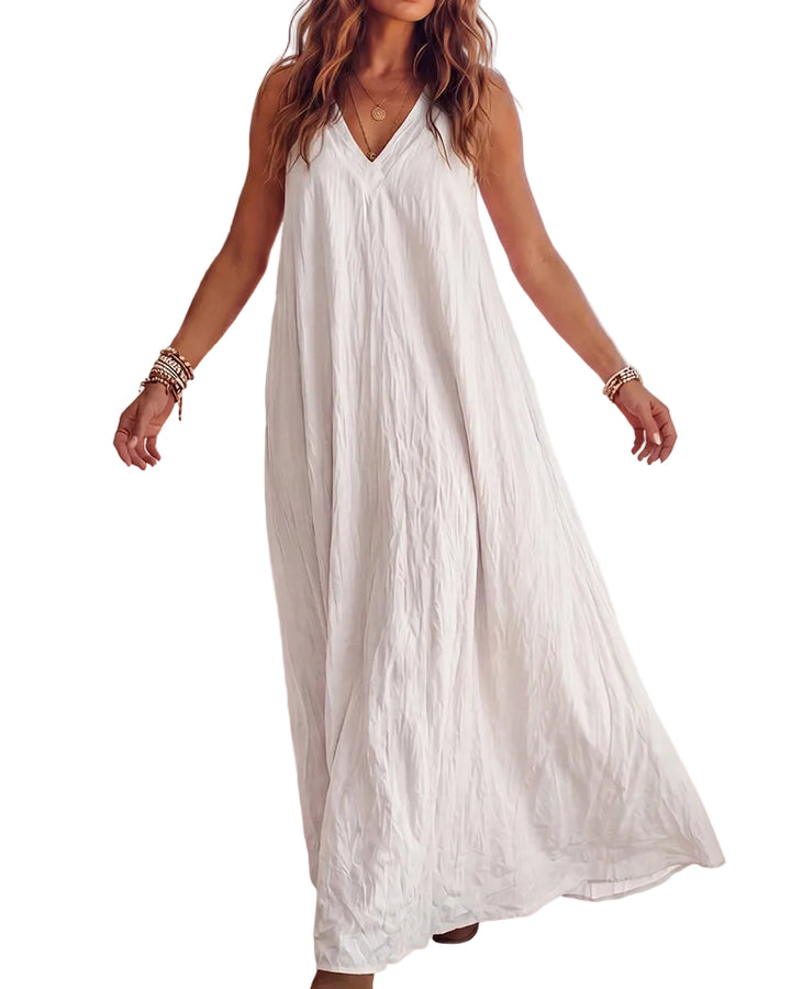 Damen Boho Maxikleid mit Halterneck &amp; V-Ausschnitt | Fließendes Sommerkleid | Luftiger Freizeit- und Urlaubslook
