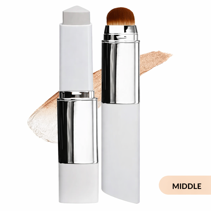 Foundation Stick Color-Adaptive &amp; Moisturizing | Makeup Stick with Integrated Brush | Natural Even Complexion | ElaraGlow