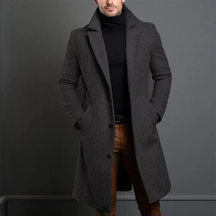 Herren Wollmantel lang in Dunkelgrau | Warmer Wintermantel aus Wollmischung mit Regular Fit, tiefen Taschen und winddichtem Stoff