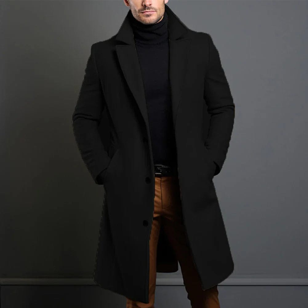 Herren Wollmantel lang in Dunkelgrau | Warmer Wintermantel aus Wollmischung mit Regular Fit, tiefen Taschen und winddichtem Stoff