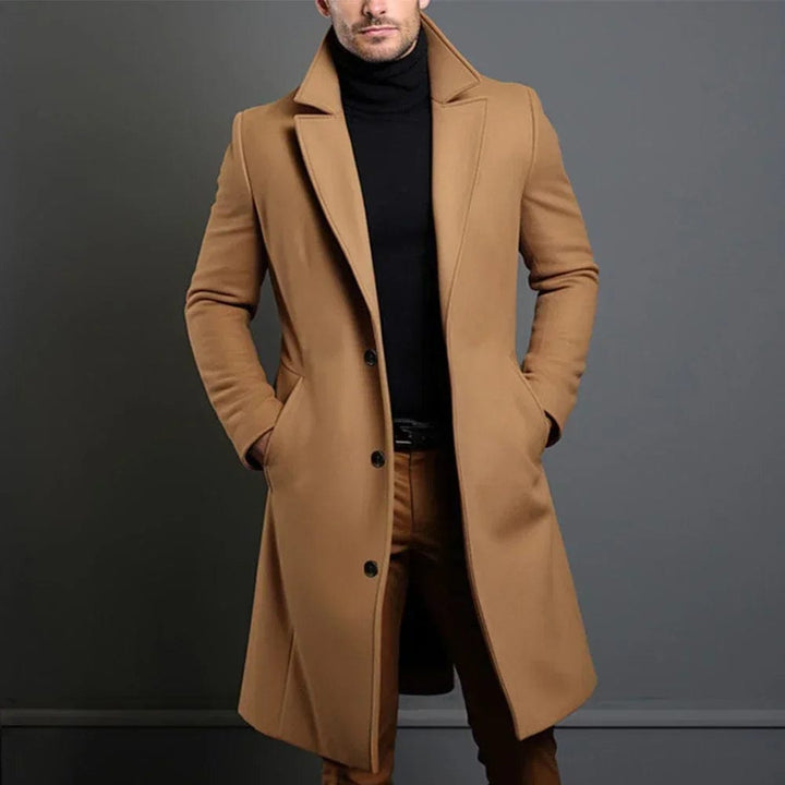 Herren Wollmantel lang in Dunkelgrau | Warmer Wintermantel aus Wollmischung mit Regular Fit, tiefen Taschen und winddichtem Stoff