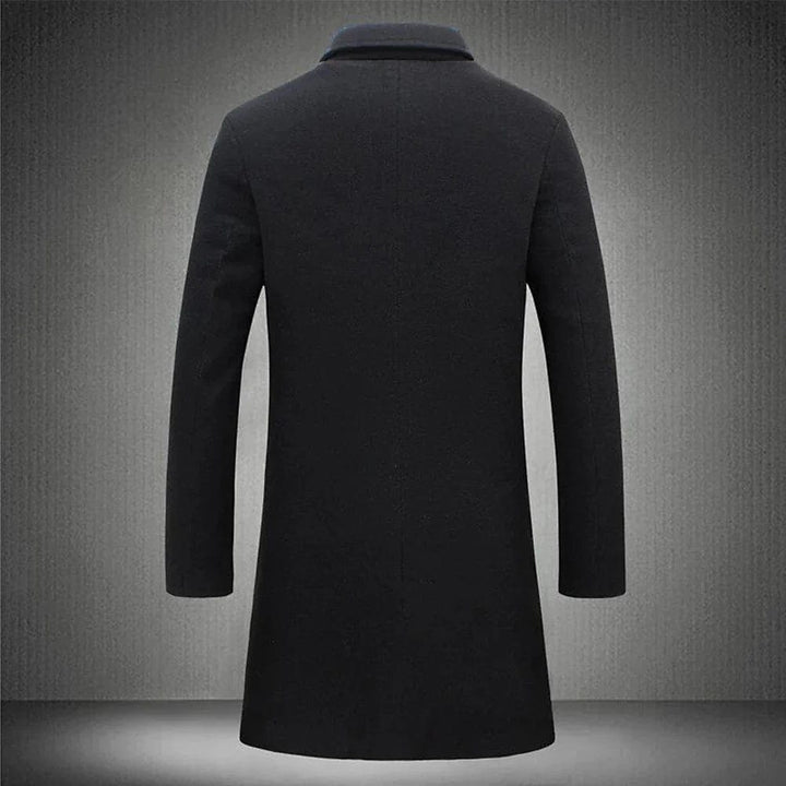 Herren Wollmantel lang in Dunkelgrau | Warmer Wintermantel aus Wollmischung mit Regular Fit, tiefen Taschen und winddichtem Stoff