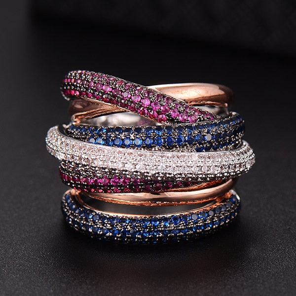 Damen Ring mit Cubic Zirkonia | Eleganter Stapelring im Luxus-Design | Funkelnder Statement- &amp; Verlobungsring