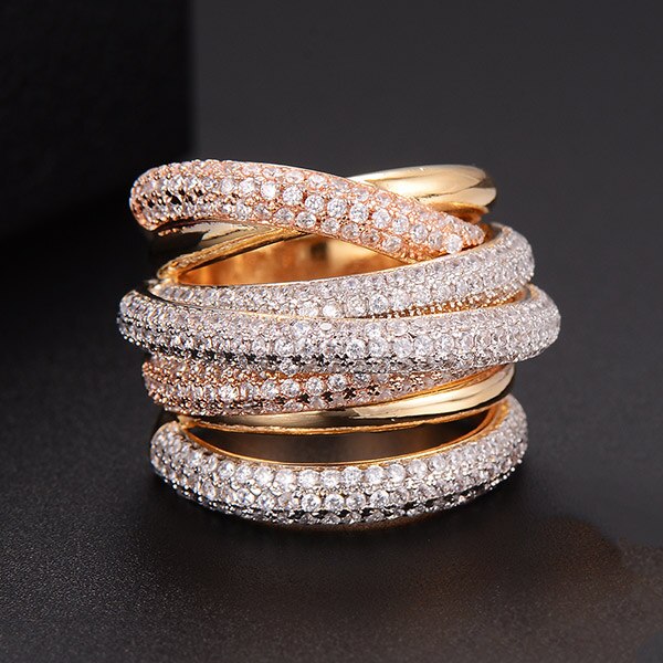 Damen Ring mit Cubic Zirkonia | Eleganter Stapelring im Luxus-Design | Funkelnder Statement- &amp; Verlobungsring