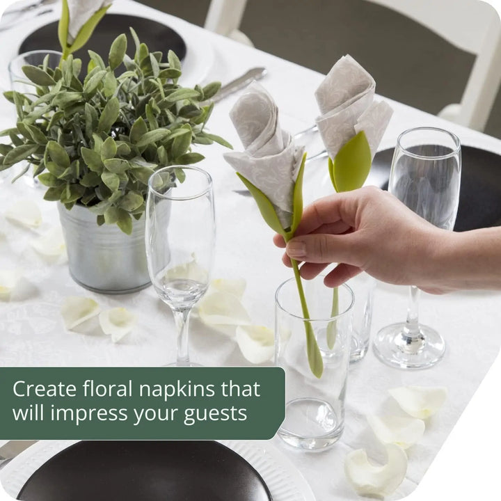 Formatori di fiori per tovaglioli 2 pezzi | Arrotola i tovaglioli in eleganti fiori | Per cena, matrimonio e tavola delle feste | Riutilizzabili, pronti in fretta