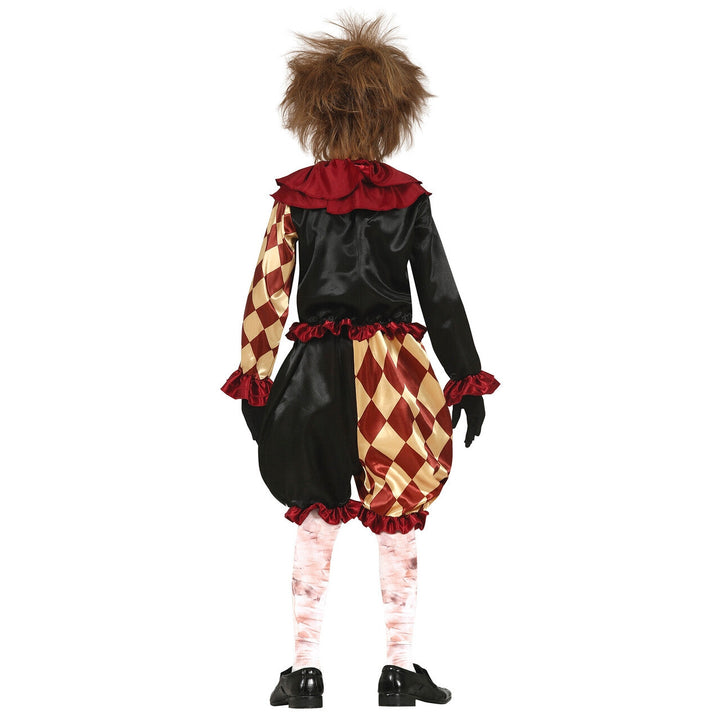 Kinder Clown Kostüm Rot Gold | Gruseliges Halloween Kostüm mit Harlekin-Shirt, Puffhose und großem Clownkragen