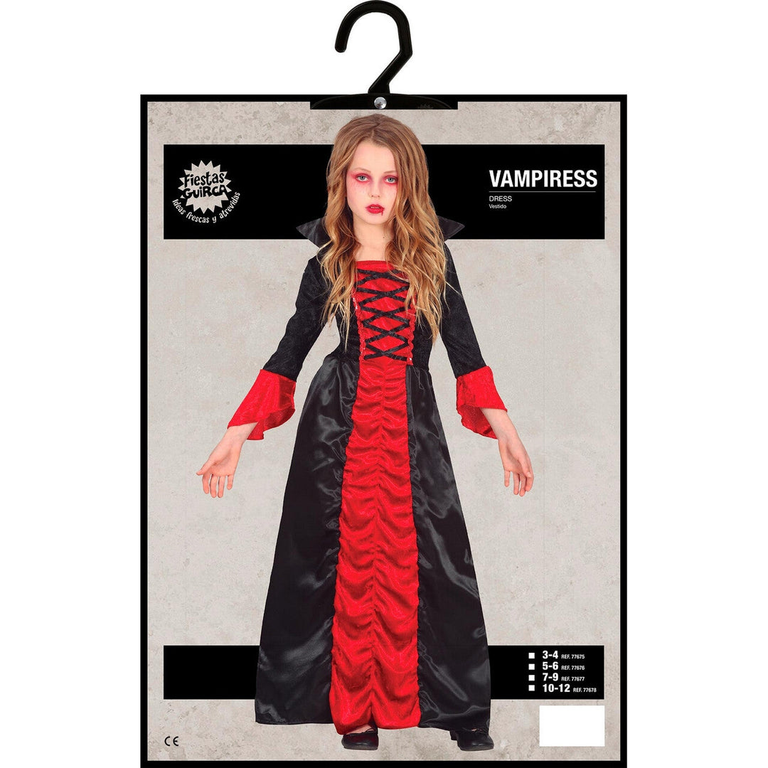 Mädchen Vampir Kostüm Schwarz Rot | Gothic Halloween Kleid mit Schnürung und Trompetenärmeln für Karneval und Mottoparty