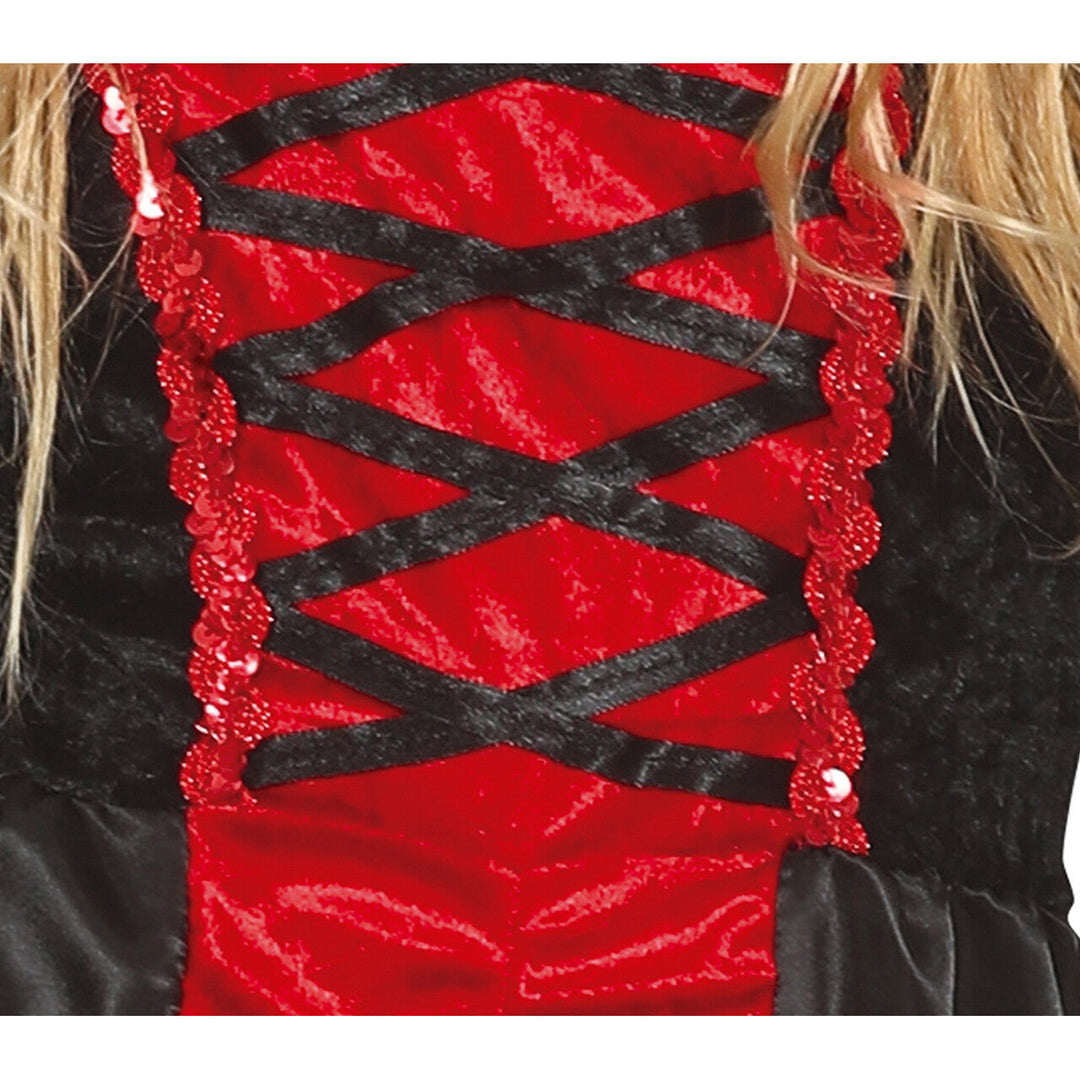 Mädchen Vampir Kostüm Schwarz Rot | Gothic Halloween Kleid mit Schnürung und Trompetenärmeln für Karneval und Mottoparty